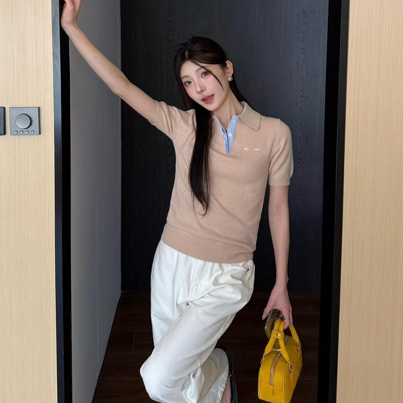 Correct Nanyou 25MIU シリーズ早春フラットボード年齢軽減多用途半袖ポロニット半袖トップ女性用|undefined