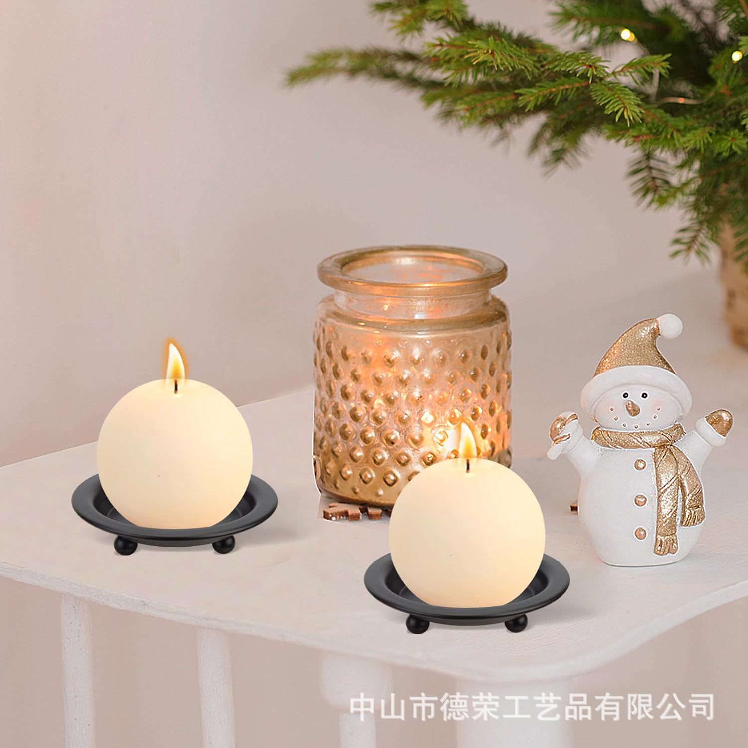 2024 nuevo estilo americano negro redondo bandeja de vela de bananas decoración del hogar candelabro pequeño bandeja de vela de hierro forjado