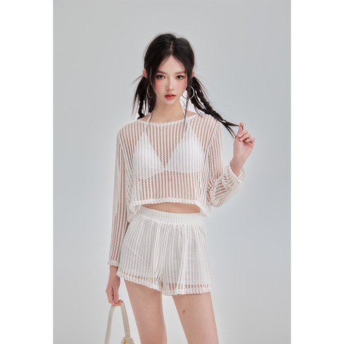 Ladies' Sexy Lace Open-Front Knit Set Suit for Beach, Hot Spring, Vacation, and Swimming - Wholesale