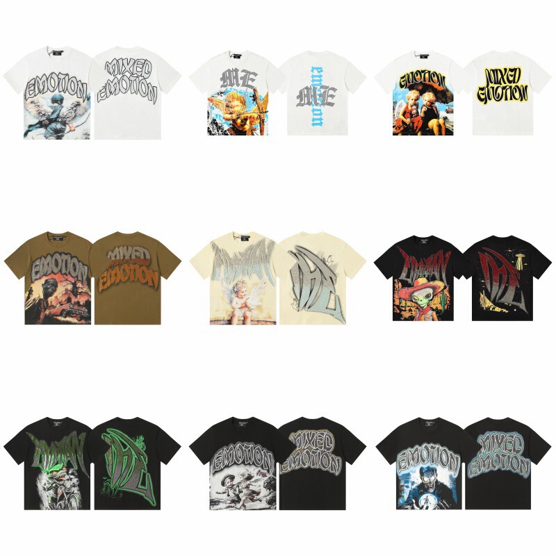 Cross-Border Mixed Emotion High-Quality High-Street Alien Angel Rhinestone Vintage Loose Short-Sleeve All-Over Print T-Shirt Cross-Border Mixed Emotion High-Quality High-Street Alien Angel Rhinestone Vintage Loose Short-Sleeve All-Over Print T-Shirt