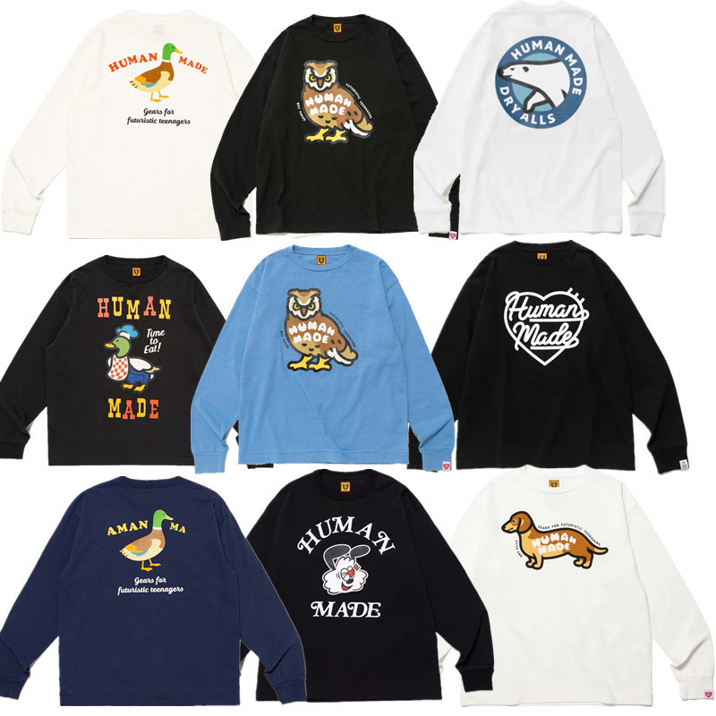 Japanese Style Retro Puppy Racing Love Duck Tiger Men's Couple Long Sleeve T-Shirt Instagram Style Autumn and Winter Top Japanese Style Retro Puppy Racing Love Duck Tiger Men's Couple Long Sleeve T-Shirt Instagram Style Autumn and Winter Top