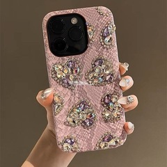 センスパープルスネークパターンラブラインストーン Apple 16promax 携帯電話ケース iPhone15 落下防止 16 女性 14 トレンド