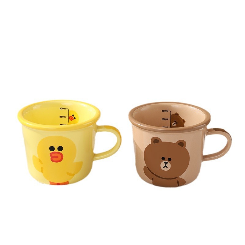Taza de cerámica oso marrón caricatura linda taza de escala de leche pareja taza resistente a altas temperaturas taza de agua para estudiantes