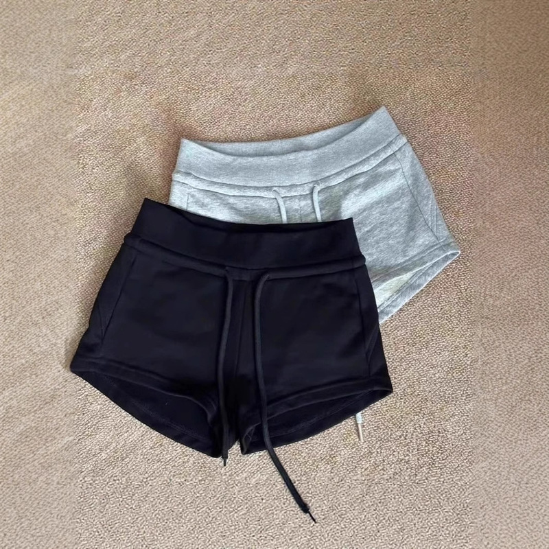 American Hot Girl Low-Waist Drawstring Sports Shorts for Women Summer Slim Outer Wear Gray Hip-Covering Slim Casual Hot Pants