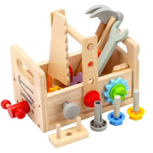 Wooden screw screwing and disassembling nut tool suitcase boy's hands-on ability baby focused educational children's toys
