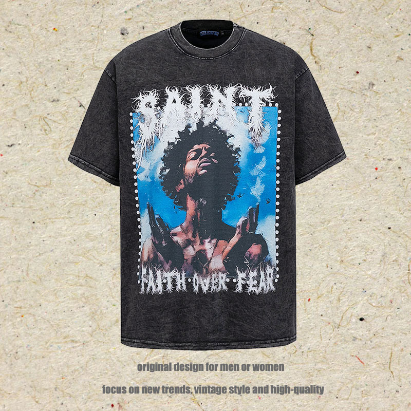 TKPA潮牌嘻哈古着男装T恤青年hiphop复古印花宽松型纯棉短袖t恤男