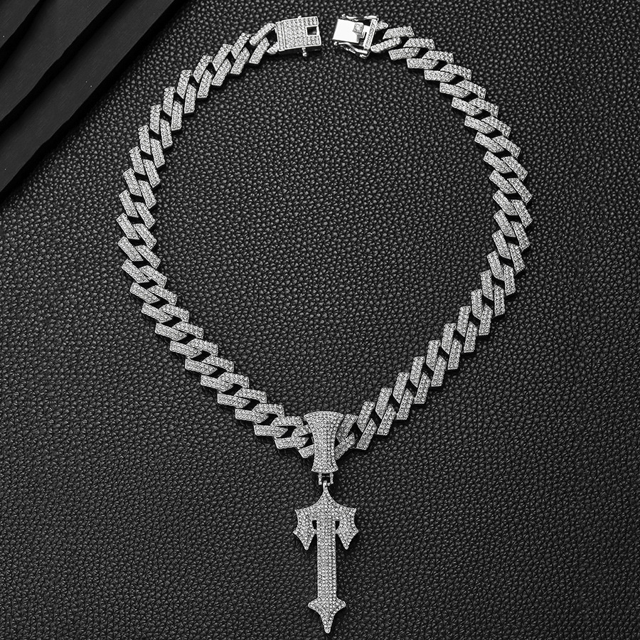 Új arany négyszög alakú nagy kereszt többrétegű ötvözetből készült férfi hip-hop medállal és kubai lánccal_voghion.com