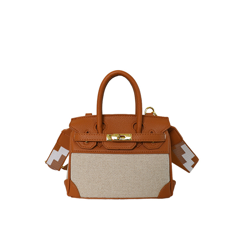 Cross-border nuevo bolso portátil de platino para mujeres 2026 moda lino empalme color contraste mochila de hombro