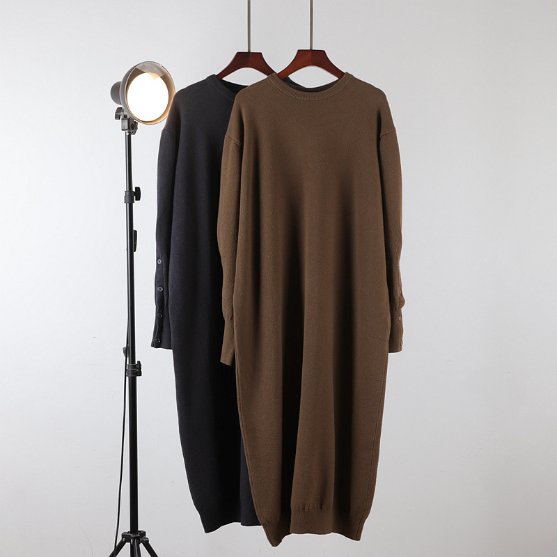 New Autumn and Winter Wool Dress Loose Large Size Women's Over-The-Knee Long Skirt Extra Long Sweater Skirt Knitted Bottoming Shirt