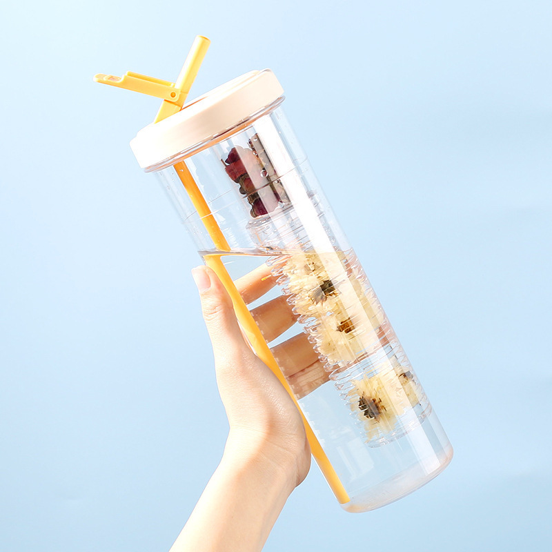 Taza de jugo separación húmeda y seca plegable taza de agua de paja de alta apariencia Summer Girl Cute Sports taza de agua de plástico