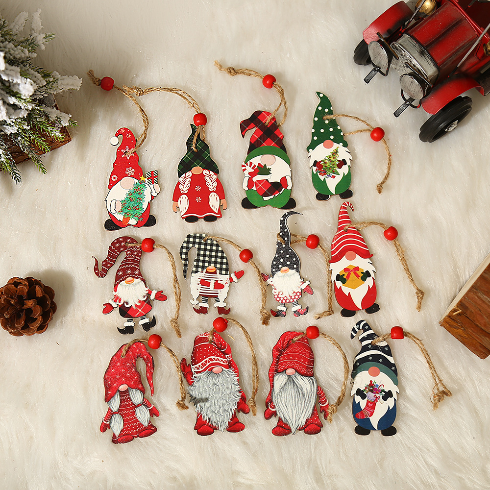 圣诞节用品美式家居装饰道具彩绘可爱森林人挂件圣诞礼物木质吊饰