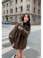 美拉德外套女秋冬季2025新款棕色皮衣中长款复古pu皮夹克上衣氨纶