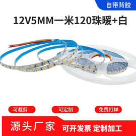 12V一米120珠双色暖+白led5MM灯带自粘橱柜相框LED氛围灯橱柜灯带