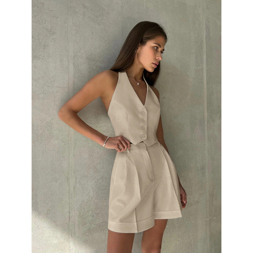European and American niche vest shorts set 2025 summer new suit two-piece set commuting fashion wholesale cross-border women