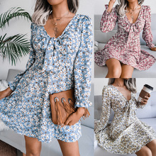 Women's fashion live casual style bow floral chiffon dress