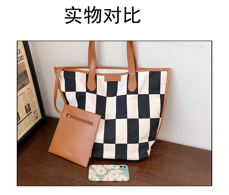 Fashion Large-capacity Canvas Shoulder Tote Checkered Bag Wholesale Nihaojewelry display picture 16