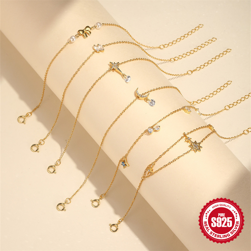 Pulsera geométrica de combinación de estrella de cuatro aristas simple y versátil s925 de uso diario de gota de agua/lazo/cuatro aristas