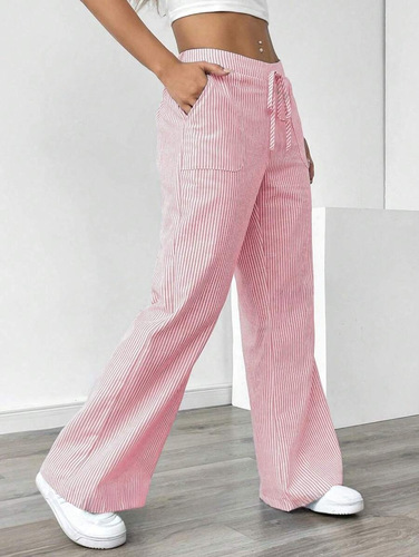 European and American foreign trade cross-border 2025 spring and summer new striped trousers, casual, versatile, street fashion, loose wide-leg women