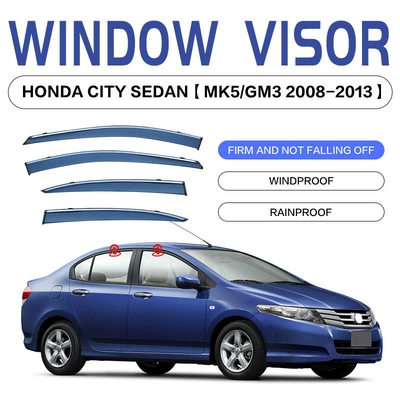 Window Visor, Rain shield - standard-packaging-without-logo-honda-fengfan-city-sedan-mk5gm3-2008-2014-pc-silver-bright-strip-window-rain-shield
