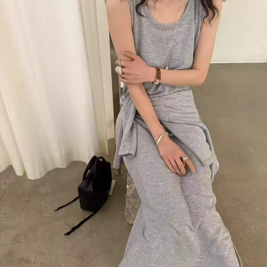 不退不换清仓2025春季新款韩国东大门百搭气质显瘦纯色背心连衣裙