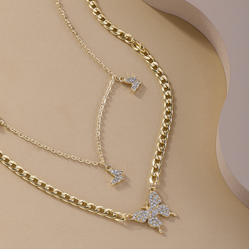 N8242 CrossBorder Fashion DoubleLayer Clavicle Chain Fairy Butterfly DiamondEmbedded Temperament Necklace Exaggerated and Personalized Creative Necklacepicture10