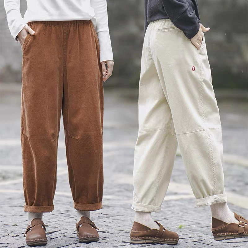 Осенние и зимние толстые вельветовые брюки для детей рыхлый ретро повседневный тонкий девятибалет серповые брюки новый ретро воздушные шары брюки