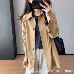 イネのウールの露玉シリーズの英倫風の薄いコートの精紡糸のウールの小さい背の風衣の女性の春の新しい2025