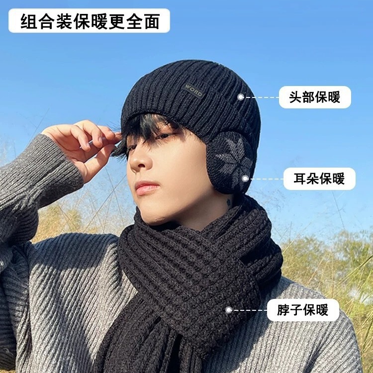 帽子男冬季护耳帽骑行保暖冷帽大头围毛线帽男包头加绒针织帽男士|undefined