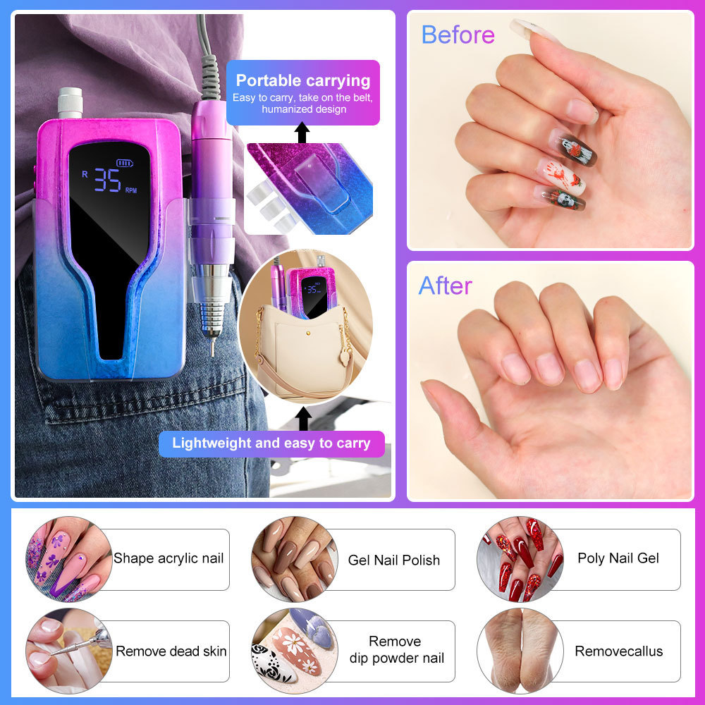 Pulidora de uñas de almacenamiento eléctrico P40 explosiva, pulidora eléctrica inalámbrica portátil, pulidora de uñas recargable