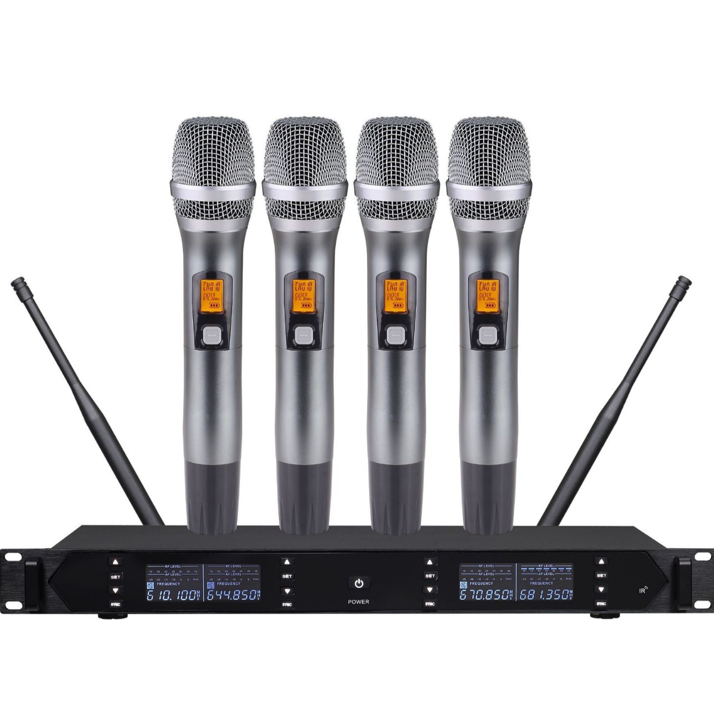 1 대 4 무선 UHF 마이크 200 주파수 홈 가라오케 야외 성능 휴대용 연인 클립 컨퍼런스 마이크