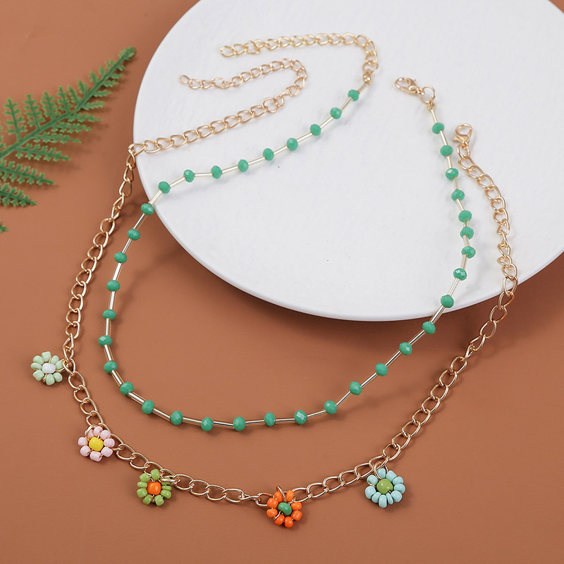 Fashion Bohemian Hand-woven Beaded Multi-layer Flower Necklace display picture 4