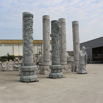 寺院大殿石雕顶梁柱青石龙柱加工 3米高浮雕龙柱 雕刻工艺细腻|ru