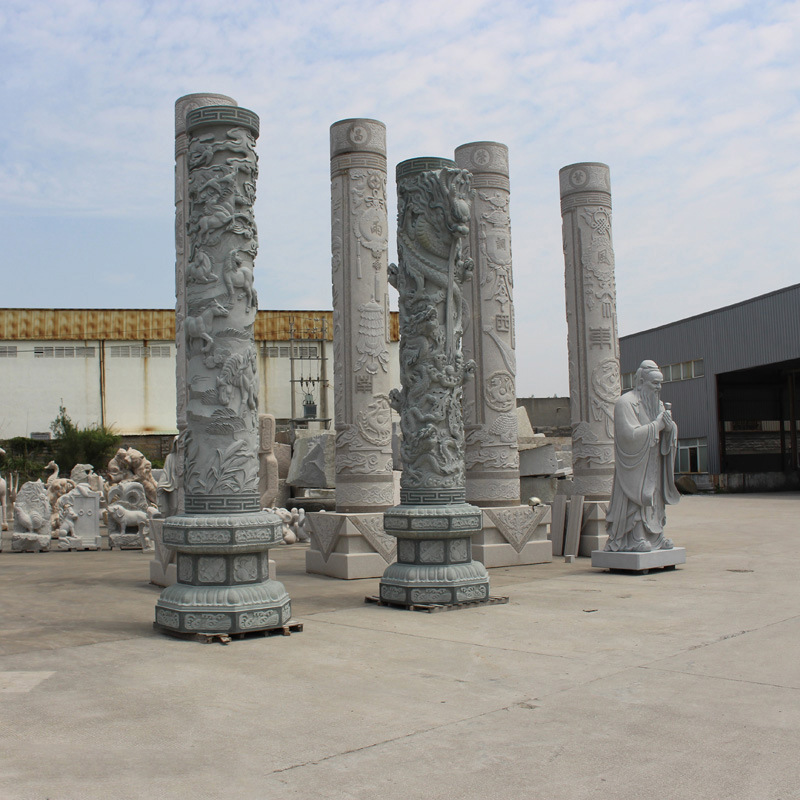 寺院大殿石雕顶梁柱青石龙柱加工 3米高浮雕龙柱 雕刻工艺细腻|ru