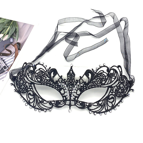 Masquerade Hollow Lace Mask Halloween Props Black Half Face Adult Sexy Diamond Eye Mask for Women