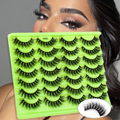 跨境新品14對假睫毛自然濃密半截透明梗眼尾拉長款綠色底托眼睫毛