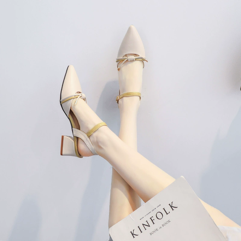 6871-3, весна-лето, новинка, остроконечная женская обувь на среднем каблуке, толстый каблук, нежная сказочная весенняя женская обувь на высоком каблуке, женская обувь, простая