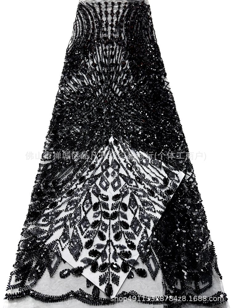 Geométrico diamante ojo de caballo tela de malla de diamante mano clavado cuentas esquinilla pecho de cola de pez vestido de boda tela de noche