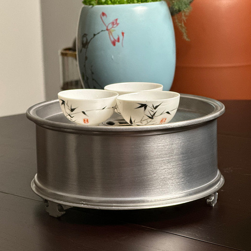 Handmade tin tea boat Kungfu tea sea tea set tray water tray dry brewing tea set household water storage small round tea tray