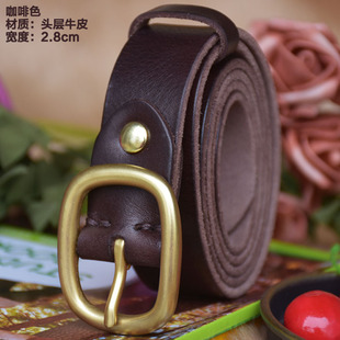 Soft Genuine Leather Belt for Women, Jeans Belt with Copper Buckle, Pure Top Layer Cowhide Belt, Vintage Simple Versatile Decorative Belt for Women