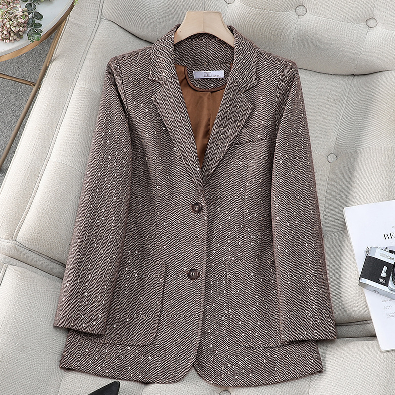 Korean Style Slim Fit Plaid Woolen Suit Jacket for Women 2025 Autum New Fashion Women's High-End Suit