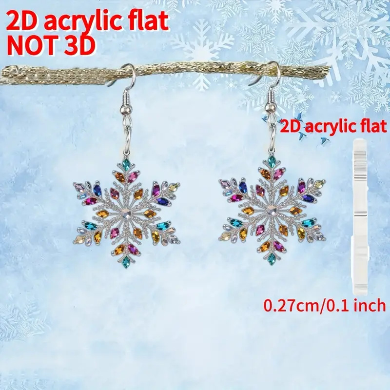 跨境新款雪花耳环平面亚克力圣诞节派对吊坠时尚百搭雪花耳饰饰品