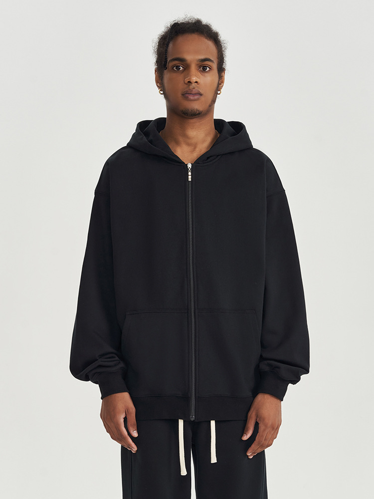 2025 秋と冬の新 450 グラムテリールーズトレンディなブランドジッパーフード付きスウェットシャツ無地カジュアルメンズ暖かいジャケット