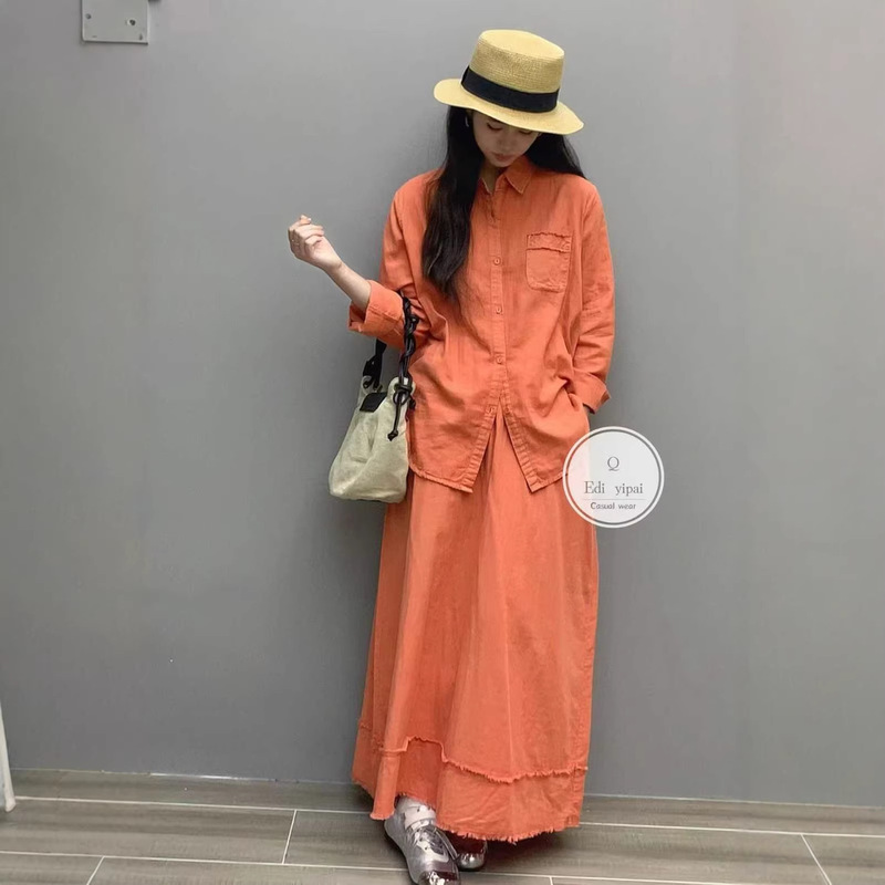 Ed77006 Sand-Washed Double Yarn Cotton Loose-Fitting, Age-Reducing, Versatile, Slimming Long-Sleeved Shirt, New Casual Shirt for Women Ed77006 Sand-Washed Double Yarn Cotton Loose-Fitting, Age-Reducing, Versatile, Slimming Long-Sleeved Shirt, New Casual Shirt for Women