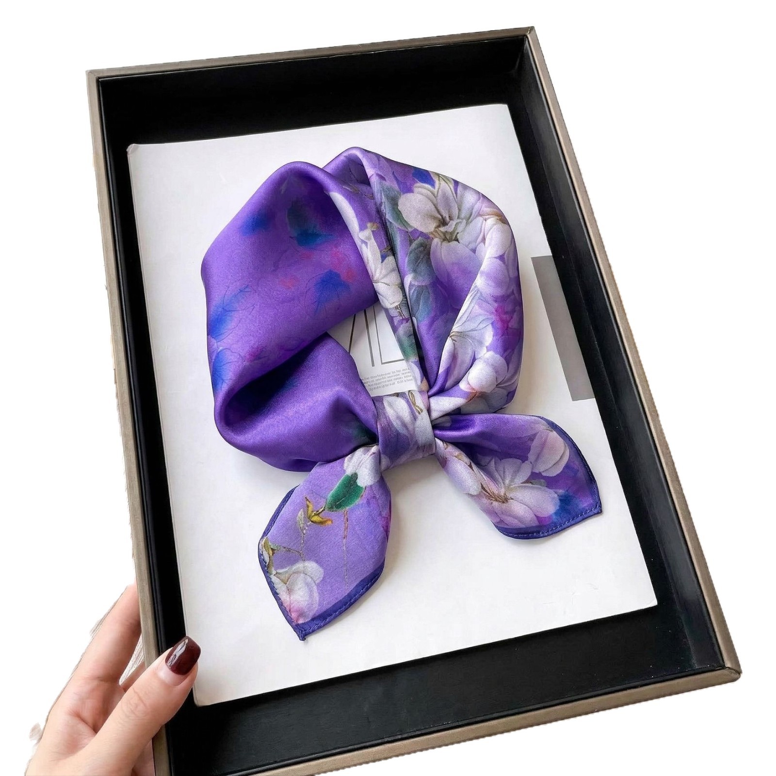 Spring/Autumn Fashion Silk Scarf, Mulberry Silk Square Scarf For Women, Thin Necktie, Gift Ready, French Satin Silk - Thumbnail 5
