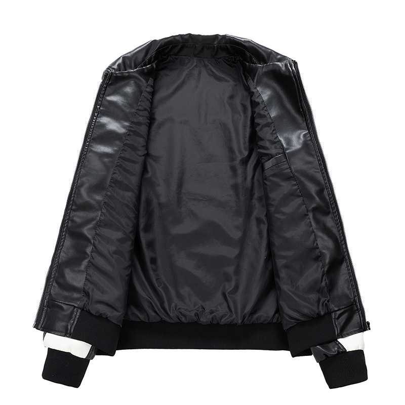 Large size color blocked fashionable stand up collar casual spring and autumn new zipper slim fit men's motorcycle_voghion.com