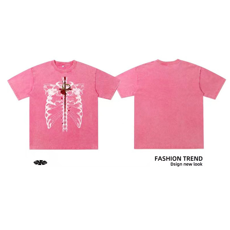 Comercio exterior impresión transfronteriza camiseta de manga corta hombre verano retro relajado pareja hip hop vientos casuales blusa