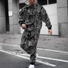 男士民族风数码印花连帽卫衣运动裤套装跨境欧美潮牌潮流休闲套装