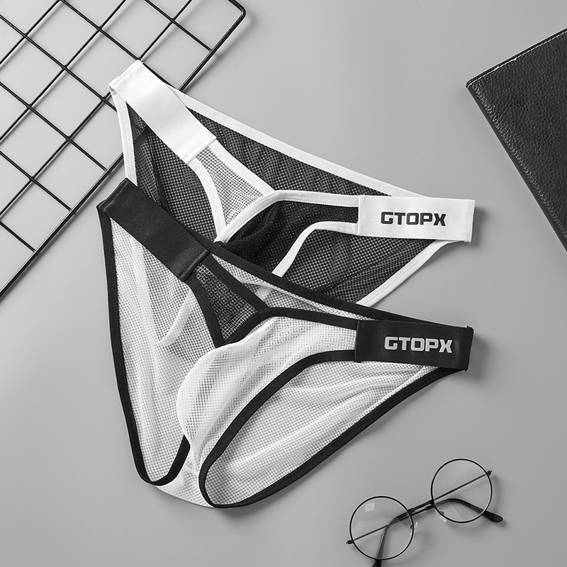 Men's Mesh Thin Ice Silk Underwear U-Convex Low-Waist Transparent Sexy See-Through Cross-Border Drop Shipping Briefs