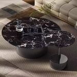 意式轻奢黑圆形大理石面纹茶几不锈钢家用现代简约大小茶桌组合