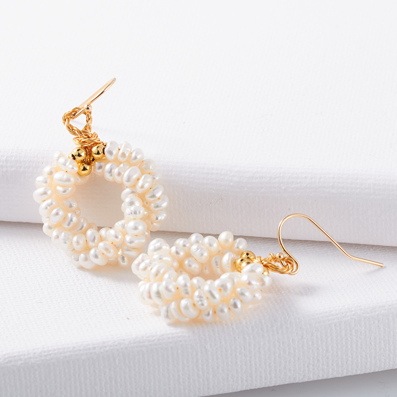 23g Weight Gold Plated Plating Material Drop Earrings Classification 1 Pair Simple Style Round Freshwater Pearl Brass Plating Drop Earrings